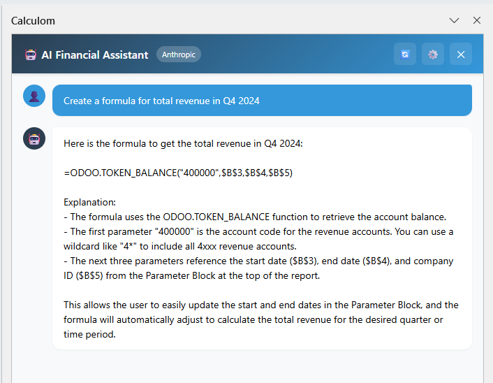 AI Chat Interface showing a natural language request and response